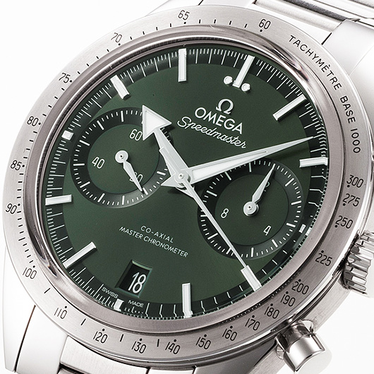 オメガ スピードマスター57 コーアクシャル クロノメーター クロノグラフ 332.10.41.51.10.001 グリーン 中古 サブカット 1枚目