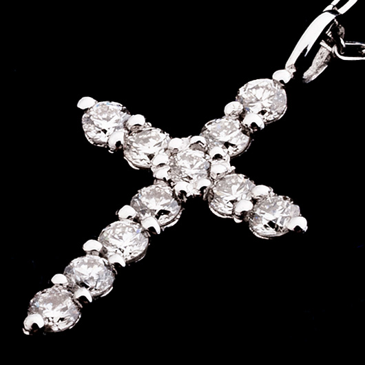 ノーブランド ダイヤモンド クロス ネックレス 13100357 プラチナ/シルバー 新品 サブカット 5枚目