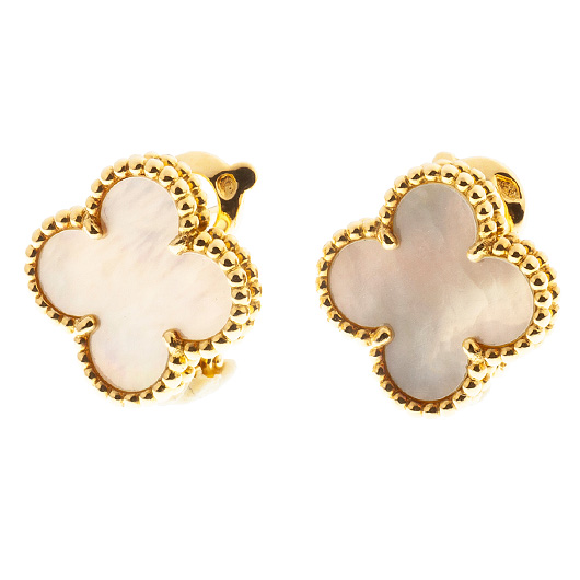 ヴァンクリーフ＆アーペル ヴィンテージ アルハンブラ ピアス --- イエローゴールド/ホワイト 中古 サブカット 2枚目