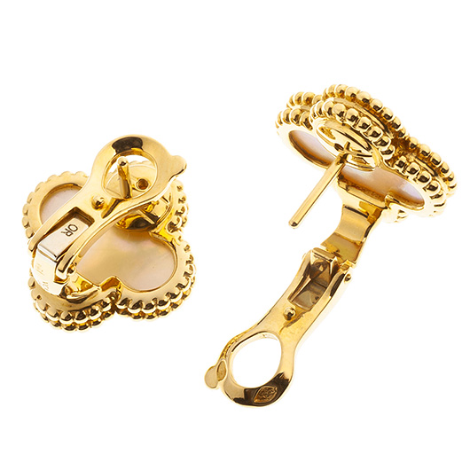 ヴァンクリーフ＆アーペル ヴィンテージ アルハンブラ ピアス --- イエローゴールド/ホワイト 中古 サブカット 4枚目