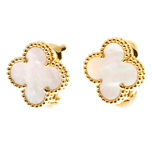 ヴァンクリーフ＆アーペル ヴィンテージ アルハンブラ イヤリング イエローゴールド/ホワイト 中古 サブカット 2枚目