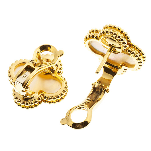 ヴァンクリーフ＆アーペル ヴィンテージ アルハンブラ イヤリング イエローゴールド/ホワイト 中古 サブカット 4枚目