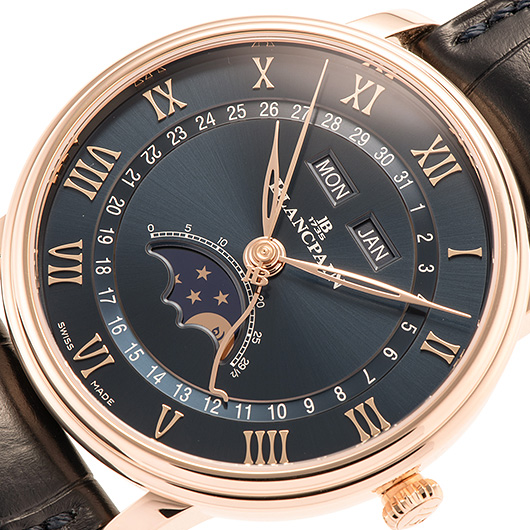 ブランパン ヴィルレ コンプリートカレンダー ムーンフェイズ 6654-3640-55B ブルー 中古 サブカット 1枚目