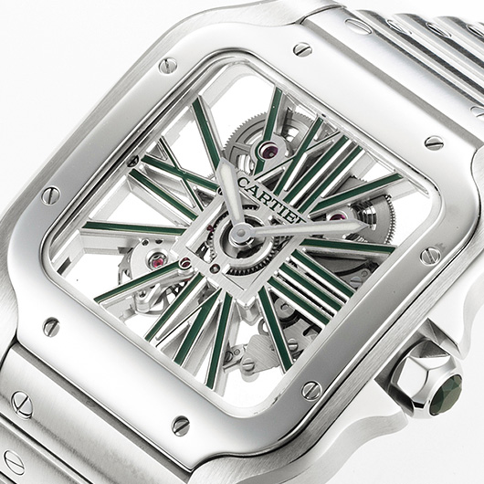 カルティエ サントス ドゥ カルティエ スケルトン ウォッチ WHSA0028 グリーン 中古 サブカット 1枚目