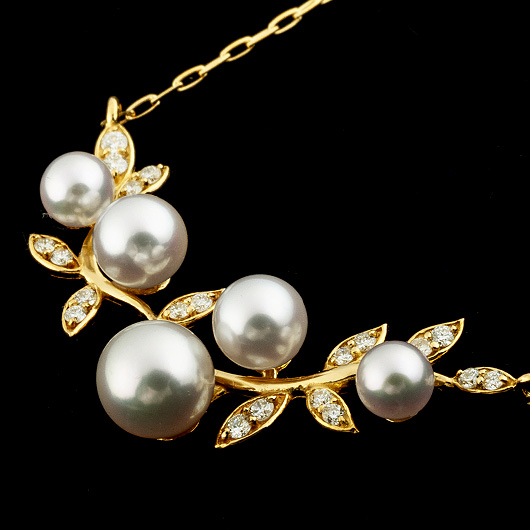 ノーブランド ダイヤモンド & アコヤ真珠 ネックレス 1454874 イエローゴールド/ホワイト 新品 サブカット 5枚目