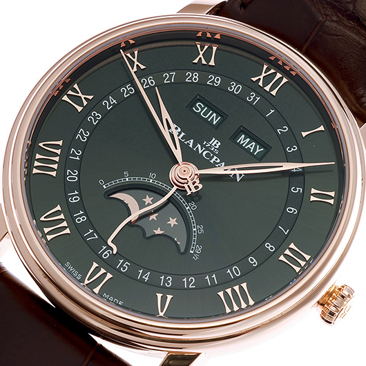 ブランパン ヴィルレ コンプリートカレンダー ムーンフェイズ 6654A-3653-55B グリーン 新品 サブカット 1枚目