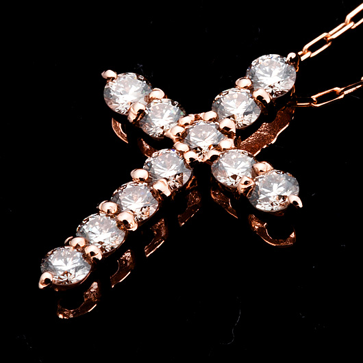 ノーブランド ダイヤモンド クロス ネックレス 4282100 ピンクゴールド 新品 サブカット 5枚目