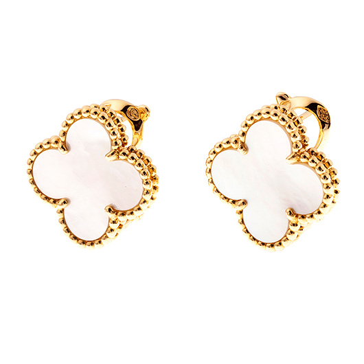 ヴァンクリーフ＆アーペル ヴィンテージ アルハンブラ イヤリング イエローゴールド/ホワイト 中古 サブカット 2枚目