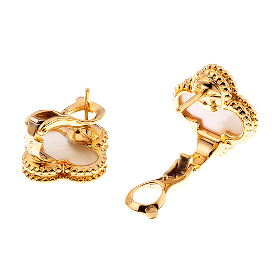 ヴァンクリーフ＆アーペル ヴィンテージ アルハンブラ イヤリング イエローゴールド/ホワイト 中古 サブカット 4枚目