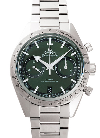 オメガ スピードマスター57 コーアクシャル クロノメーター クロノグラフ 332.10.41.51.10.001 グリーン 中古