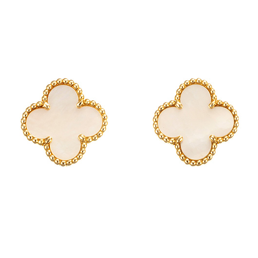 ヴァンクリーフ＆アーペル ヴィンテージ アルハンブラ ピアス --- イエローゴールド/ホワイト 中古