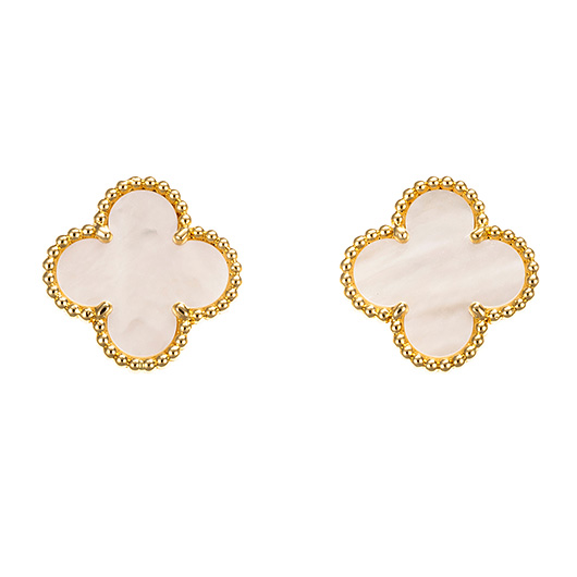 ヴァンクリーフ＆アーペル ヴィンテージ アルハンブラ イヤリング イエローゴールド/ホワイト 中古