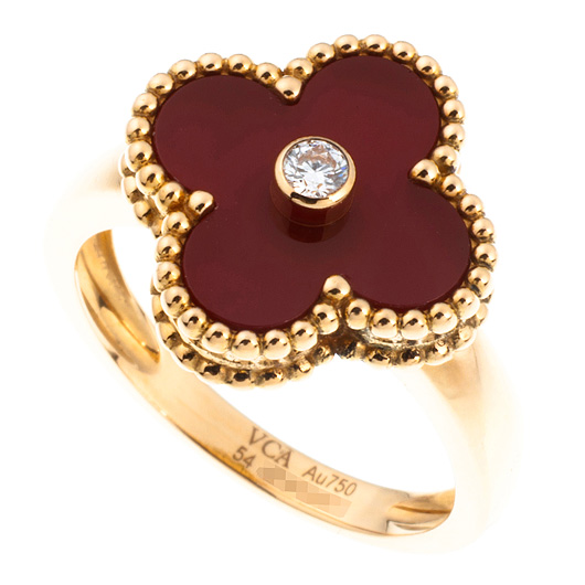 ヴァンクリーフ＆アーペル ヴィンテージ アルハンブラ リング イエローゴールド/レッド 中古