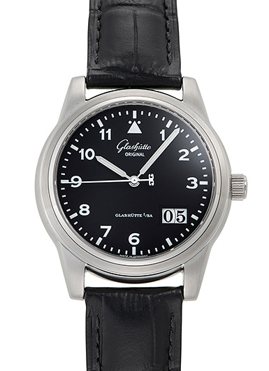 グラスヒュッテオリジナル セネター パノラマ デイト 38-42-07-22-04 ブラック 中古