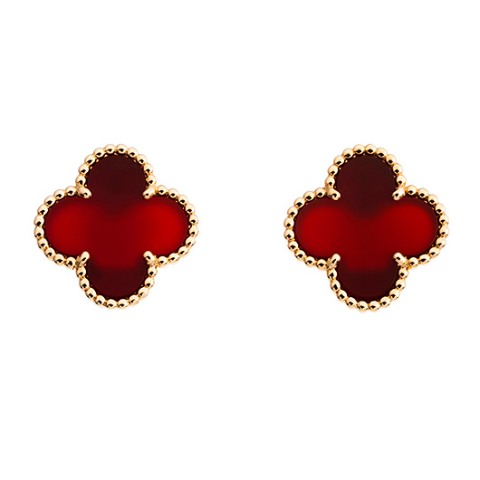 ヴァンクリーフ＆アーペル ヴィンテージ アルハンブラ ピアス イエローゴールド/レッド 中古