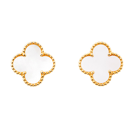 ヴァンクリーフ＆アーペル ヴィンテージ アルハンブラ イヤリング イエローゴールド/ホワイト 中古