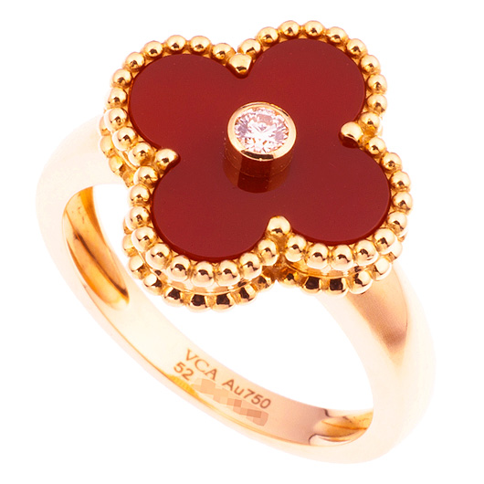 ヴァンクリーフ＆アーペル ヴィンテージ アルハンブラ リング イエローゴールド/レッド 中古