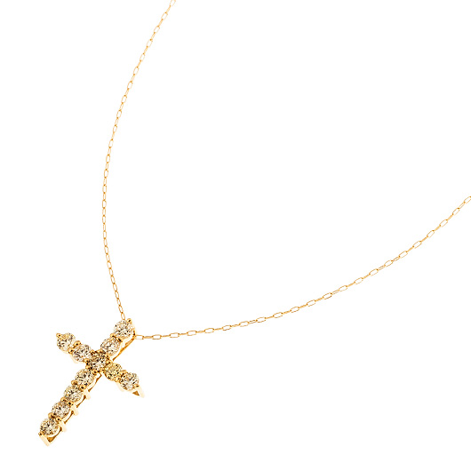 ノーブランド ダイヤモンド クロス ネックレス 4288140 イエローゴールド/シルバー 新品